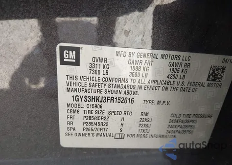 2015 Cadillac Escalade Esv Luxury from USA, damaged, VIN 1GYS3HKJ3FR152616